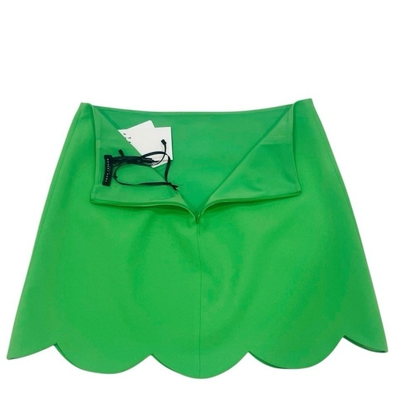 Tara Jarmon Joliette Woven Crepe Scallop Hem A-Line Mini Skirt Vert Green NWT - Picture 7 of 10